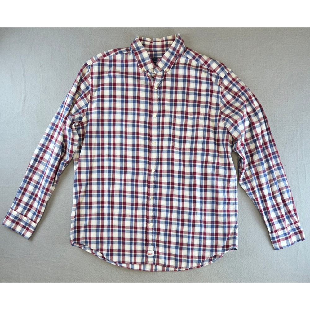 Vineyard Vines Murray Shirt Classic Fit Plaid Button Down XL Red Blue Cotton